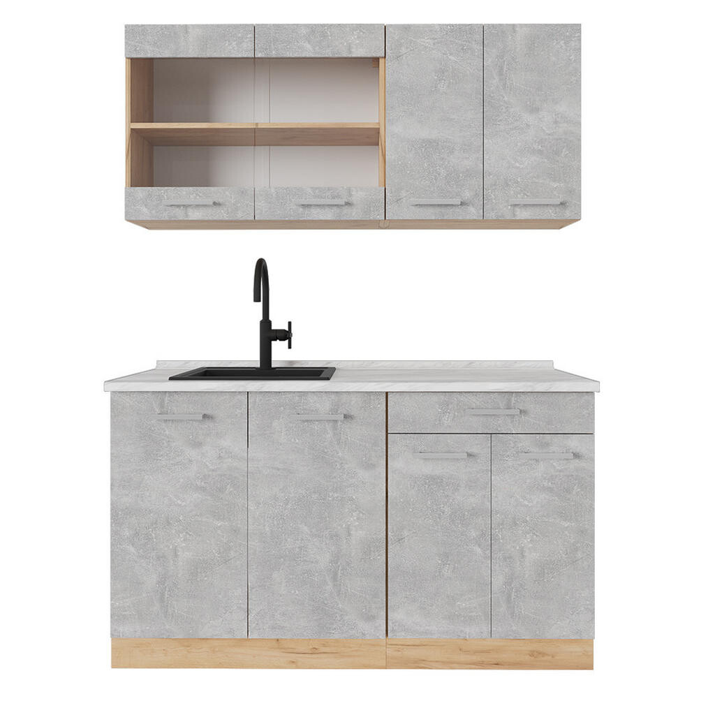 Vicco JEDNOTKOVÁ KUCHYNĚ R-Line Beton/zlatý dub 140 cm , PD Mramor