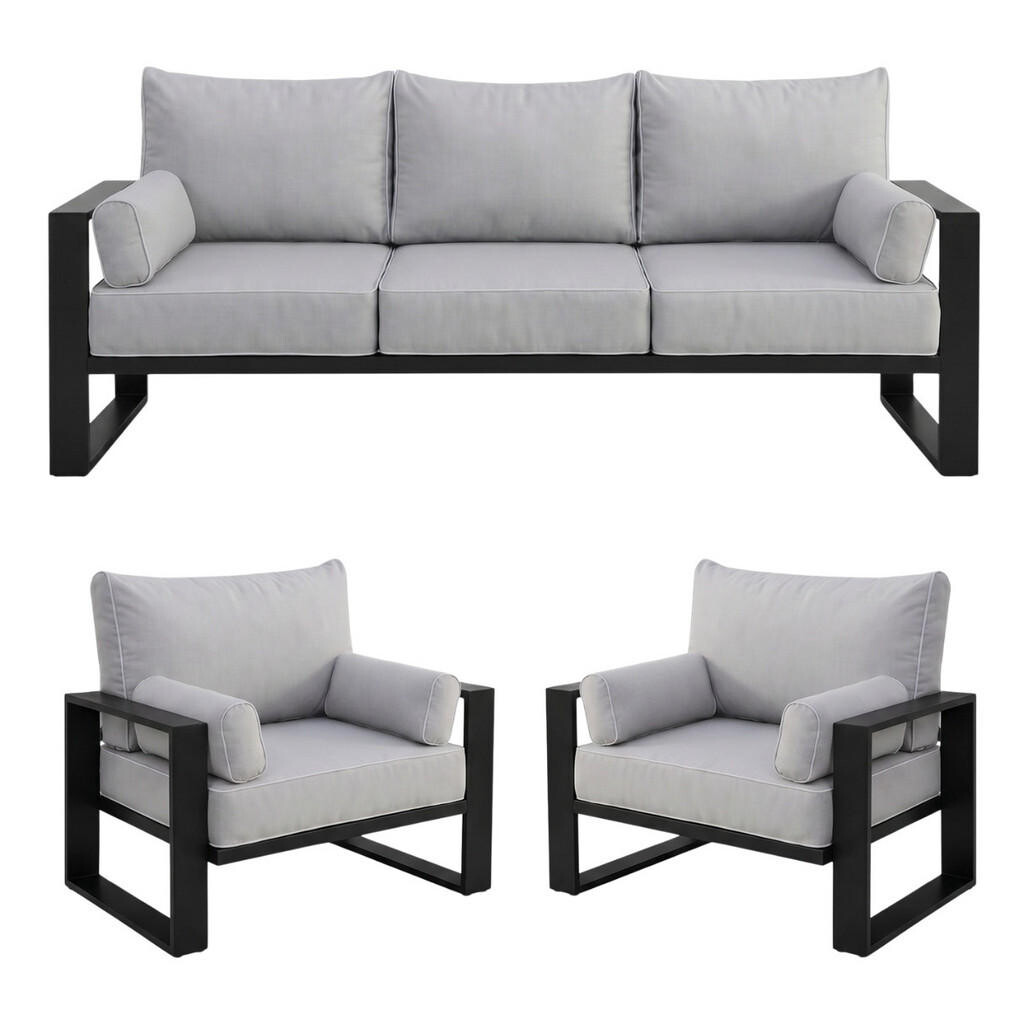 Beautysofa ZAHRADNÍ sada Verdino 3+1+1 s kovovým rámem, šedobéžová