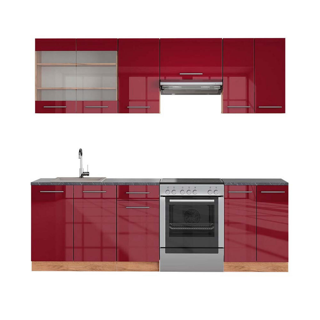 Vicco KUCHYŇSKÝ KOUT Fame-Line Bordeaux vysoký lesk/zlatý dub 240 cm , PD Antracit