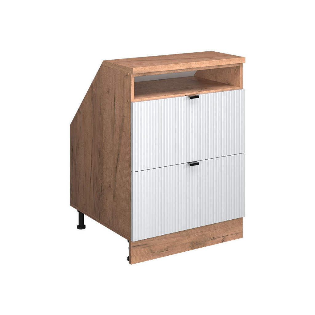 Vicco KUCHYŇSKÁ SKŘÍŇKA POD ŠIKMOU STŘECHU R-Line Bílé zvlnění 60 cm se 2 zásuvkami, korpus skříně hloubka 60 cm