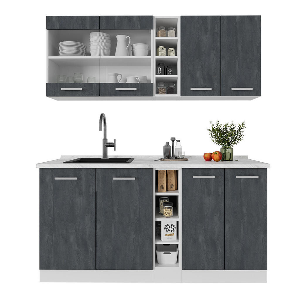 Vicco JEDNOTKOVÁ KUCHYNĚ R-Line Černý beton/bílá 160 cm bez pracovní desky