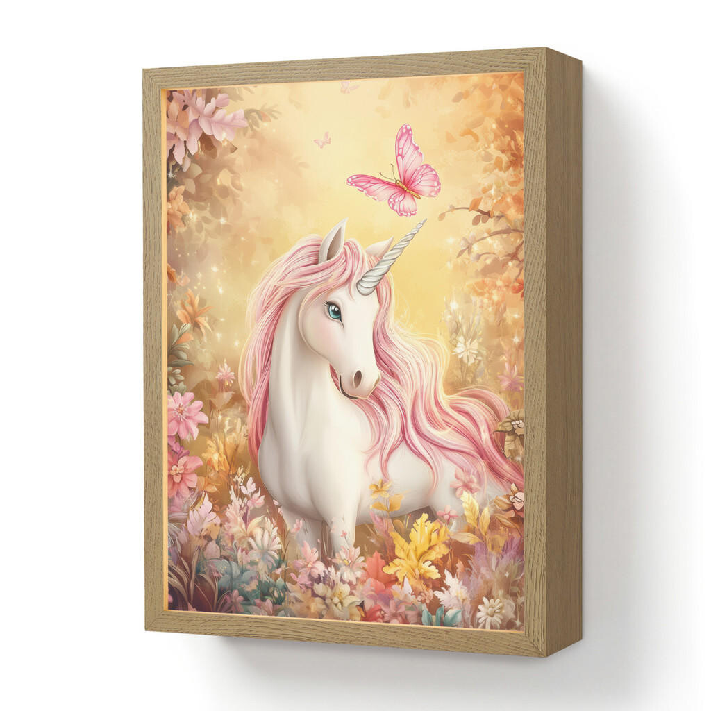 OnlyWow DOBÍJECÍ NOČNÍ LAMPIČKA Jednorožec - Květiny - Motýl - Růžová 30x40 cm