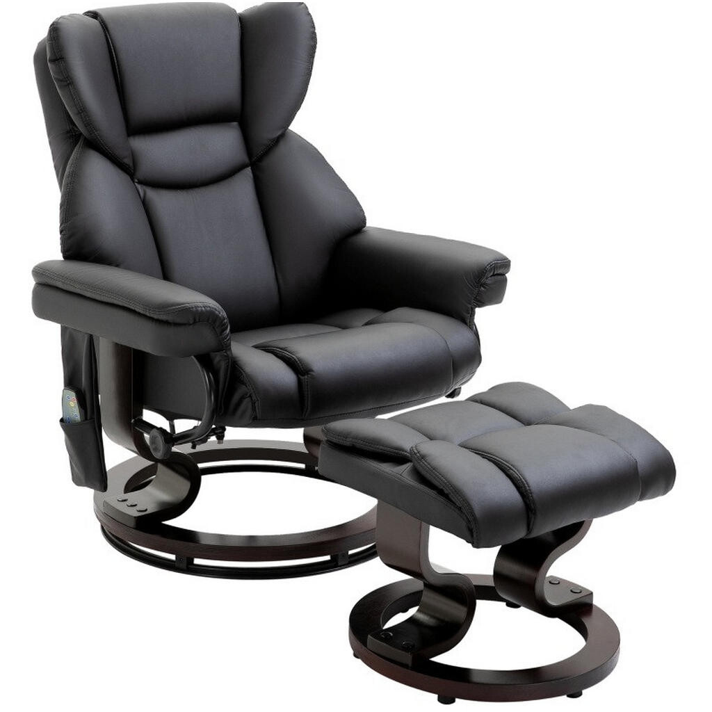 OKWISH RELAXAČNÍ křeslo 79/82/101 cm černé z lepené kůže s masáží podnožkou a polohováním