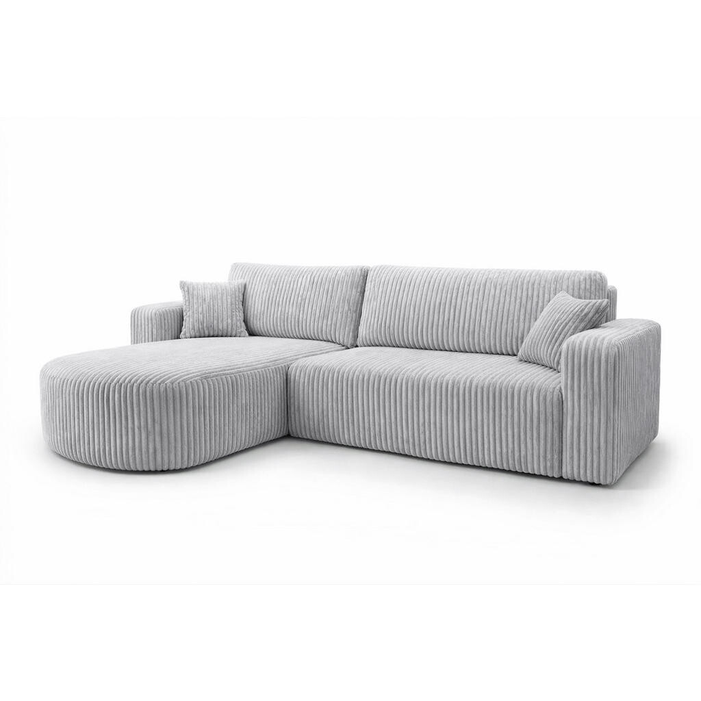 Kaiser Möbel ROHOVÁ SEDAČKA s funkcí spaní, manšestrová tkanina Tilia, Šedá, Levá strana, ROUND ONE XL