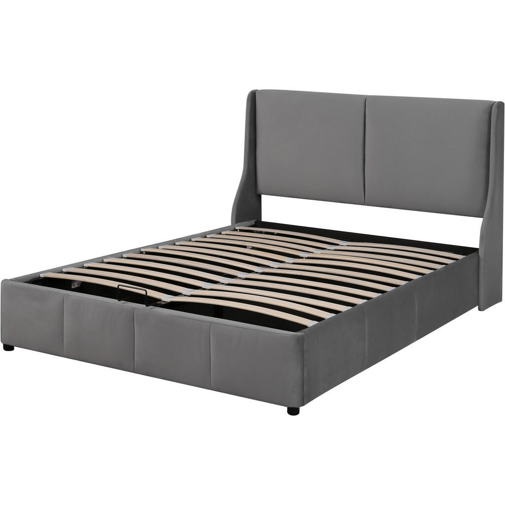 FLIEKS ČALOUNĚNÁ POSTEL 140x190 Šedá Ušaté Čelo Hydraulika