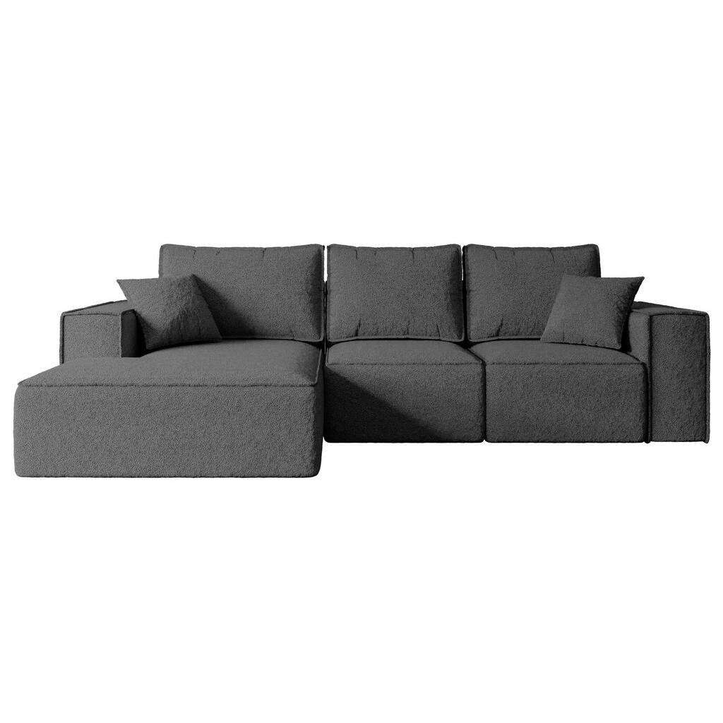 ALTDECOR ROHOVÁ SEDACÍ SOUPRAVA s funkcí lůžka a úložným prostorem SERRA-L-S – 266x161x87 cm šedá buklé