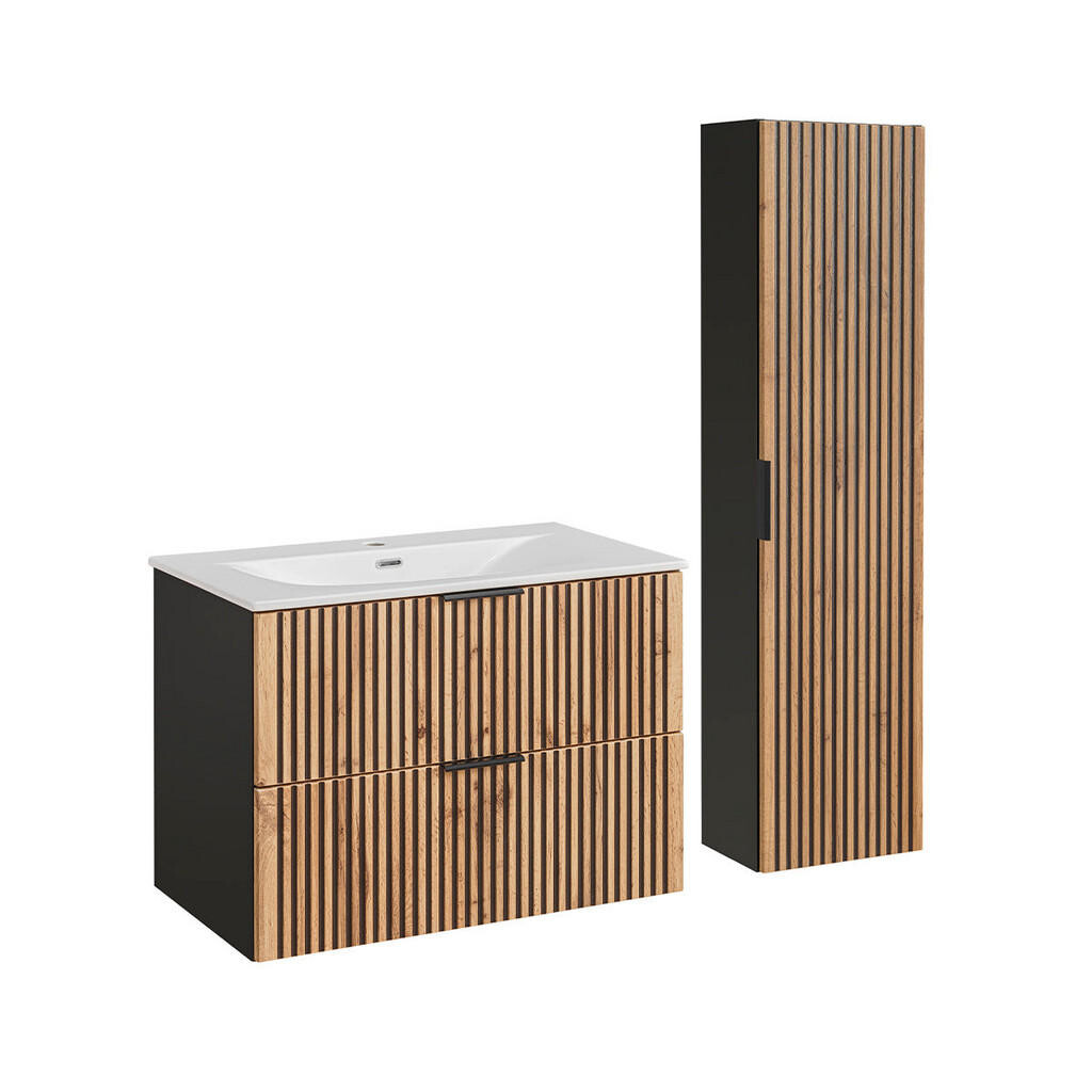 Petits-meubles KOUPELNOVÝ NÁBYTEK 80.4cm Gaia 2er-Set Dubové dřevo a černá barva