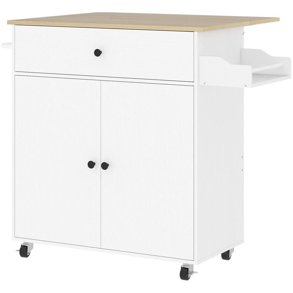 OKWISH KUCHYŇSKÝ vozík 106/42/87 cm bílý z MDF s výklopnou pracovní deskou a úložným prostorem