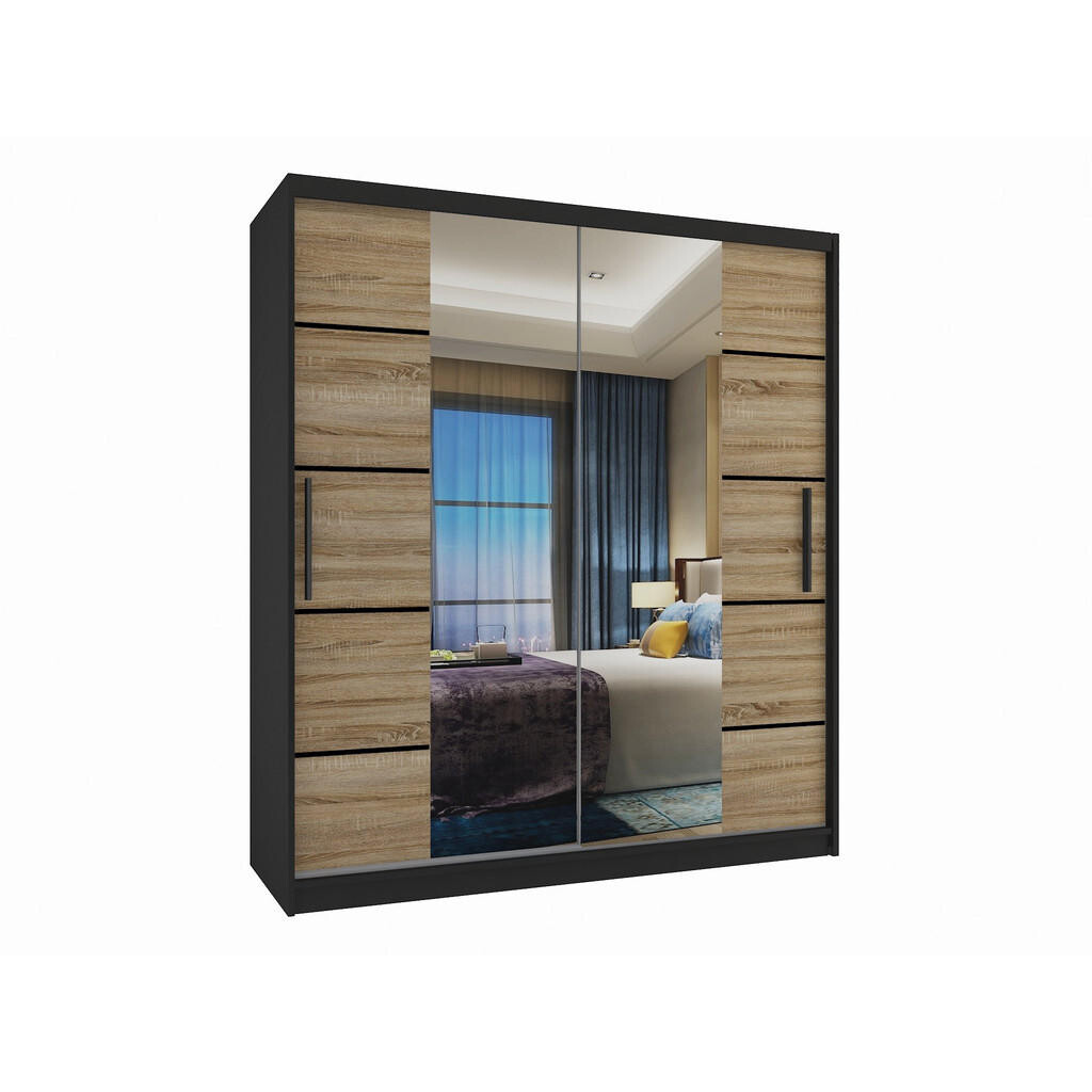 B BELINI GROUP POSUVNÁ SKŘÍŇ Verona ME, Černá/Dub Sonoma Mat, 133 cm, se zrcadlem