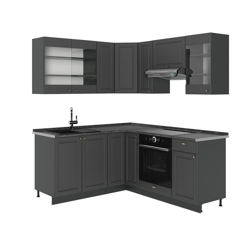 Vicco ROHOVÁ KUCHYŇ Fame-Line, Anthrazit-Gold Landhaus/Antracit, 190 x 160 cm, PD Antracit