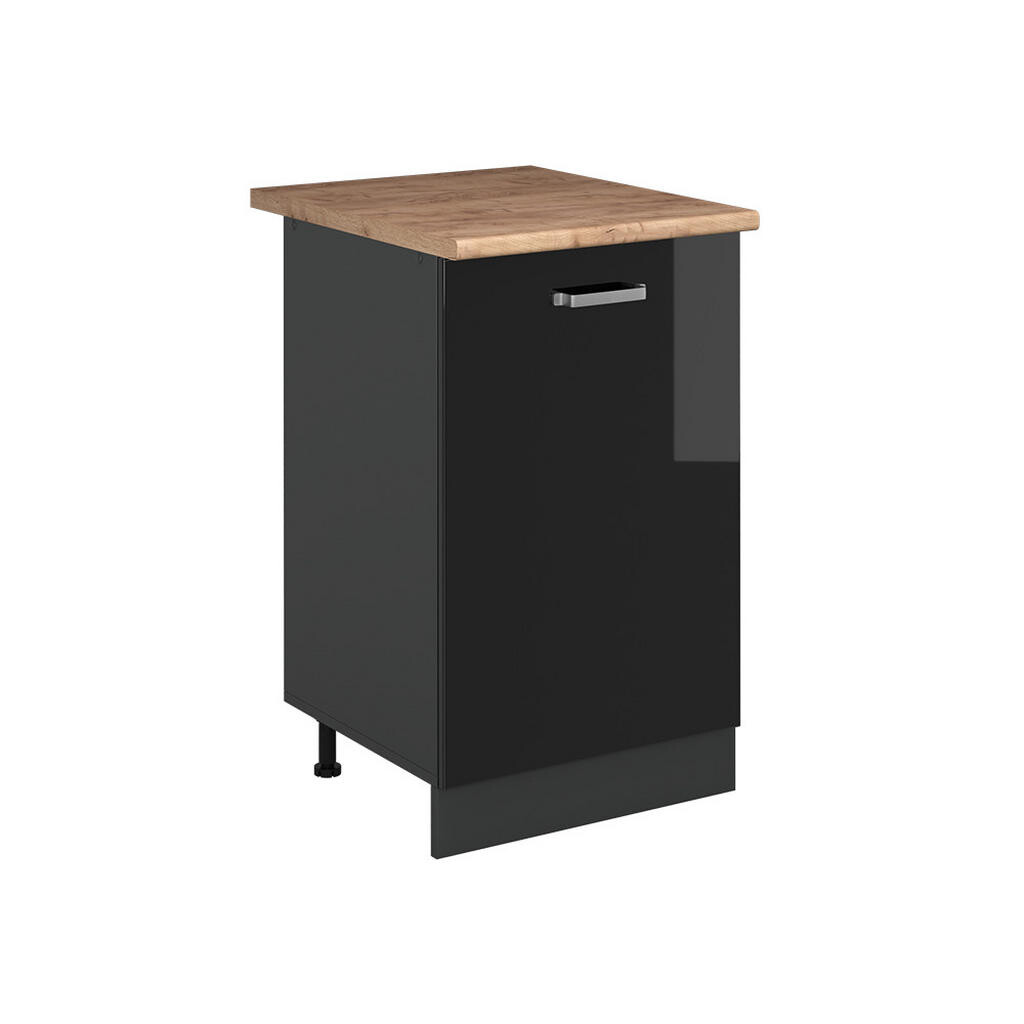 Vicco SPODNÍ SKŘÍŇKA KUCHYŇSKÉ LINKY R-Line, Černý vysoký lesk/Antracit, 50 cm pracovná doska Dub Goldkraft