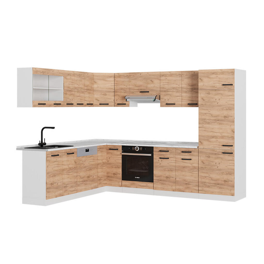 Vicco ROHOVÁ KUCHYŇ R-Line, Zlatý mocný dub/Bílá, 287 x 227 cm PD Antracit