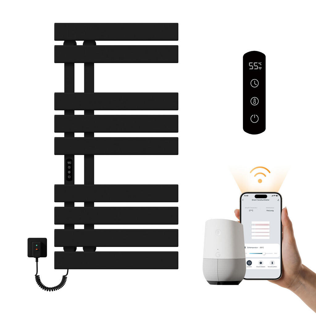 EMKE RADIÁTOR NA RUČNÍKY Wi-Fi termostatem, černý, 100/50 cm