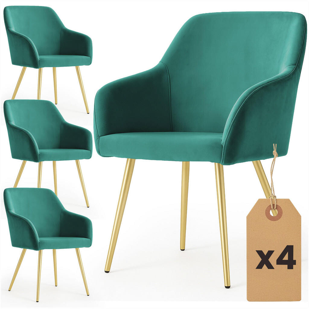 RAUMHIRSCH FURNITURE ČALOUNĚNÁ ŽIDLE, sada 4 ks, kovové nohy, zelená, zlatá 54,5/83/58