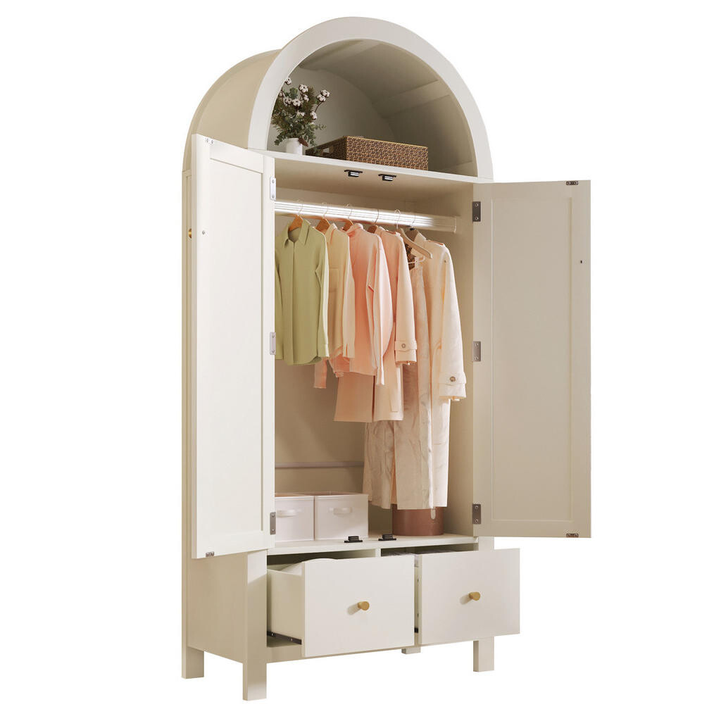 OKWISH ŠATNÍ skříň 181/78/45 cm bílá z MDF a kovu s obloukovým designem a úložným prostorem