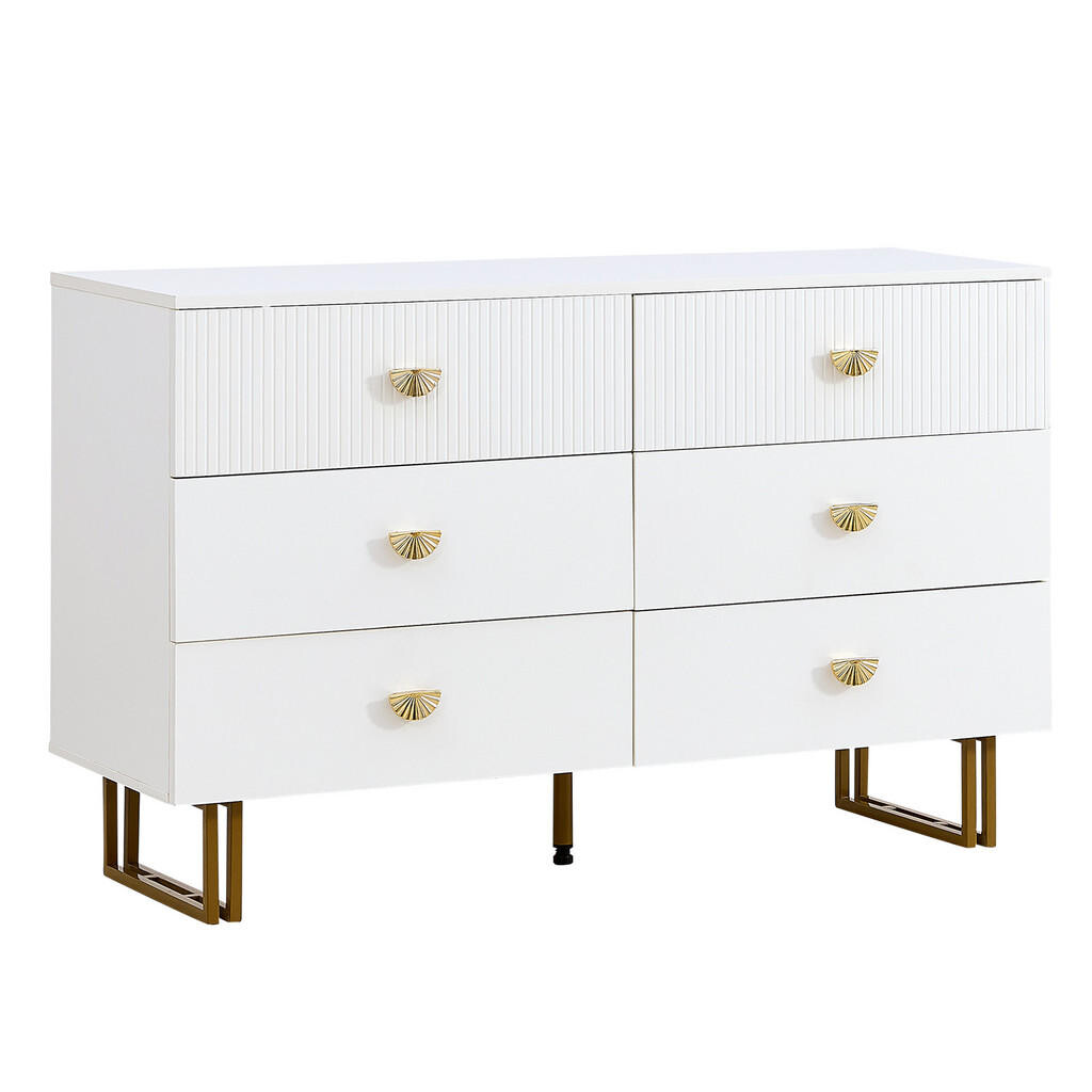 Urban Meuble SIDEBOARD 6 zásuvek se zlatými úchytkami a kovovými nožičkami bílý