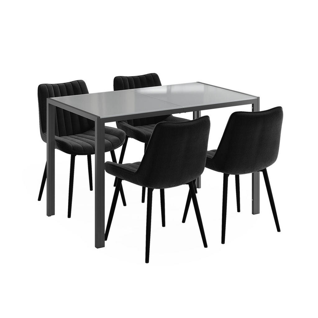 Vicco JÍDELNÍ STŮL SESTAVA Grand, Šedá, 120 x 70 cm se 4 židlemi (černé)