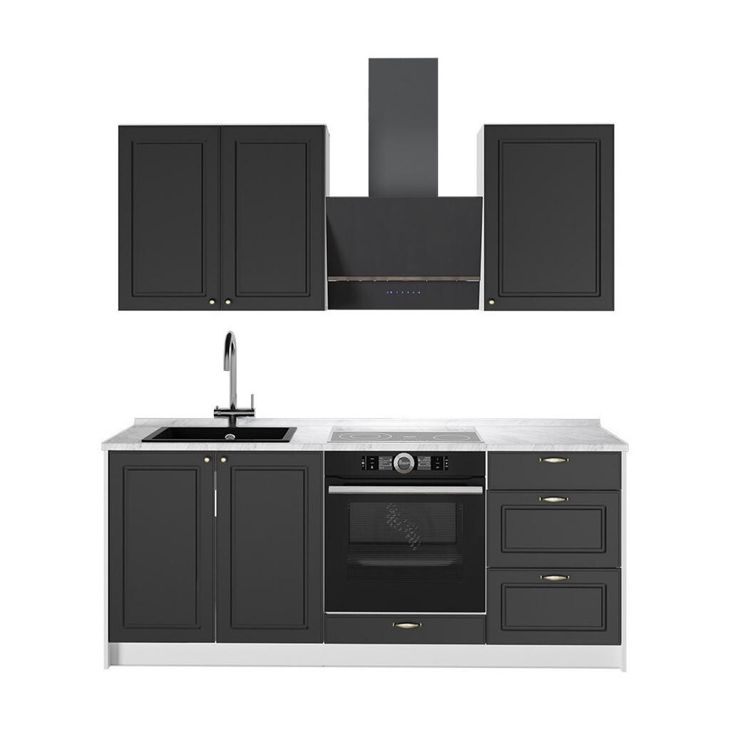 Vicco JEDNOTKOVÁ KUCHYNĚ Fame-Line, Anthrazit-Gold Landhaus/Bílá, 190 cm, PD Mramor
