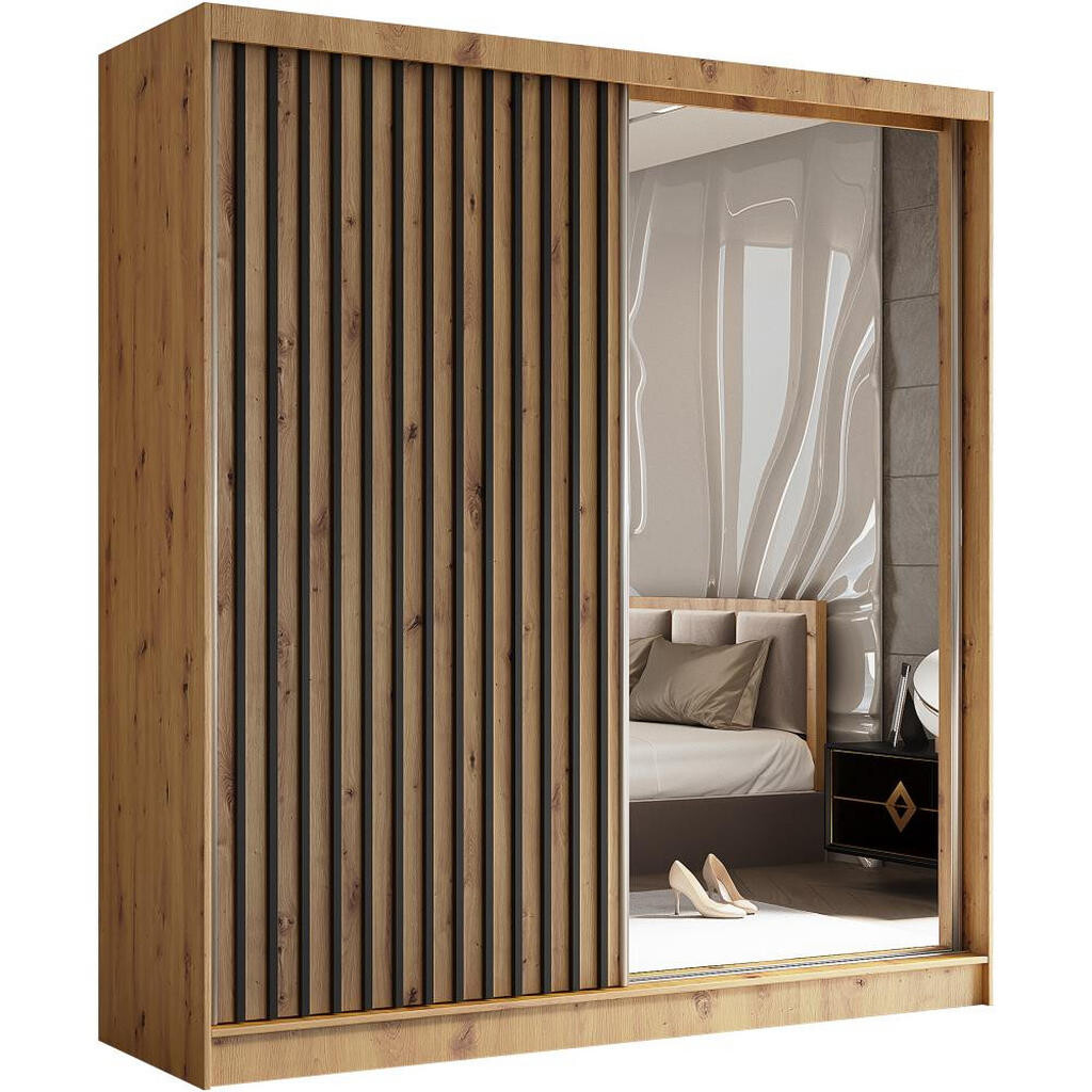 Beautysofa SKŘÍŇ s posuvnými dveřmi Helix 200/216/61 dub Artisan + černá