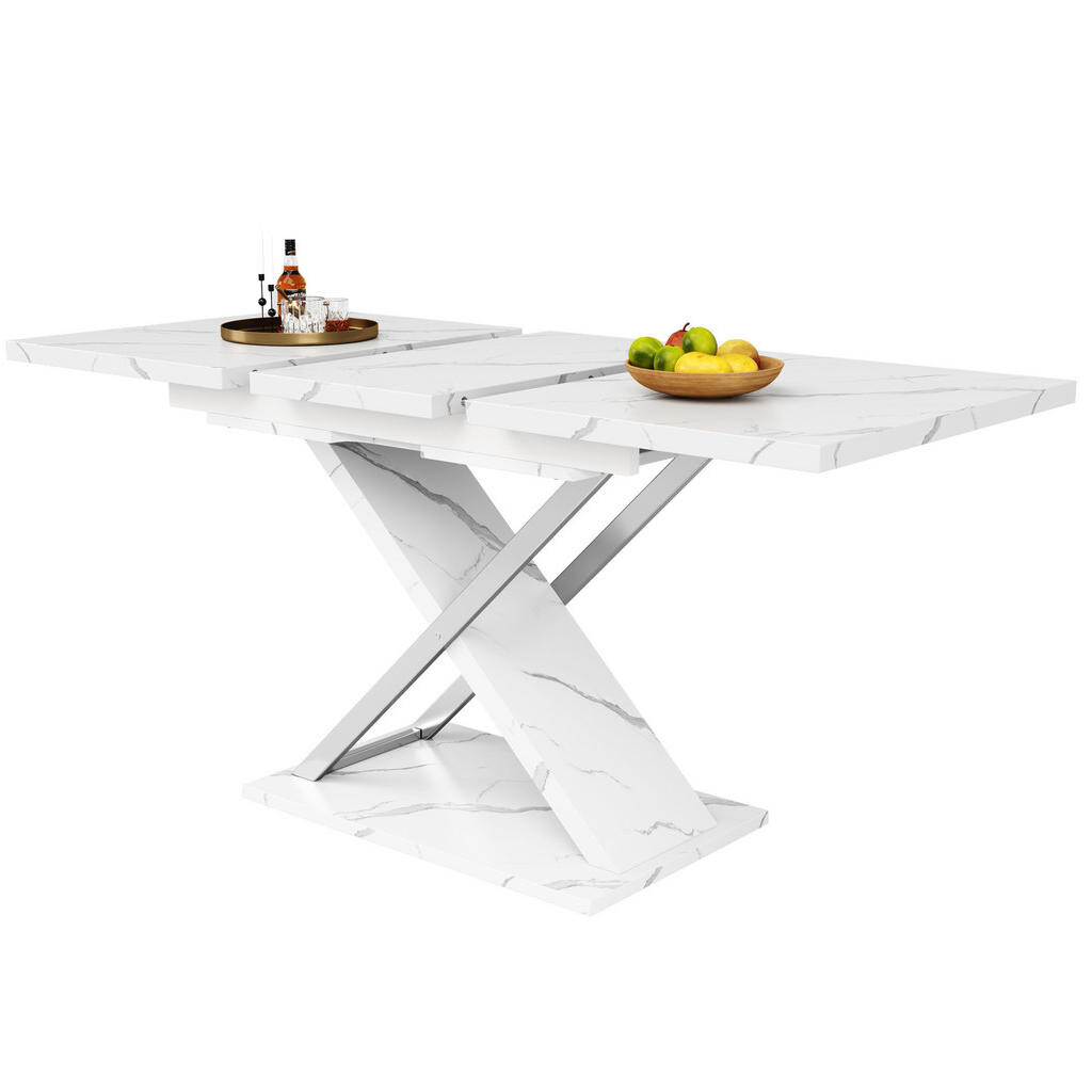 Redom JÍDELNÍ stůl rozkládací 118/157x75 cm s posuvnou deskou a křížovou podnoží, bílá