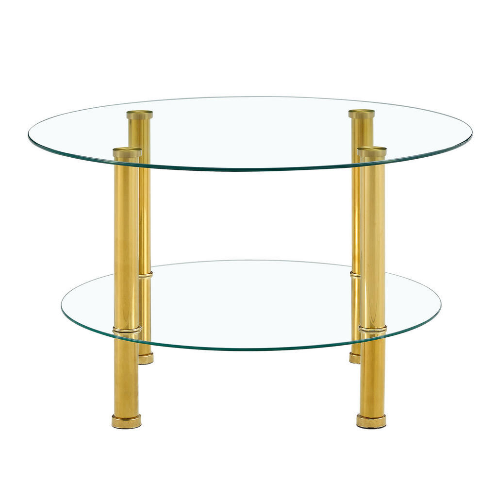 Redom KONFERENČNÍ stolek 70/60/42 cm se dvěma úrovněmi, tvrzené sklo a kovová konstrukce, elegantní moderní vzhled, Zlatá, Transparentní