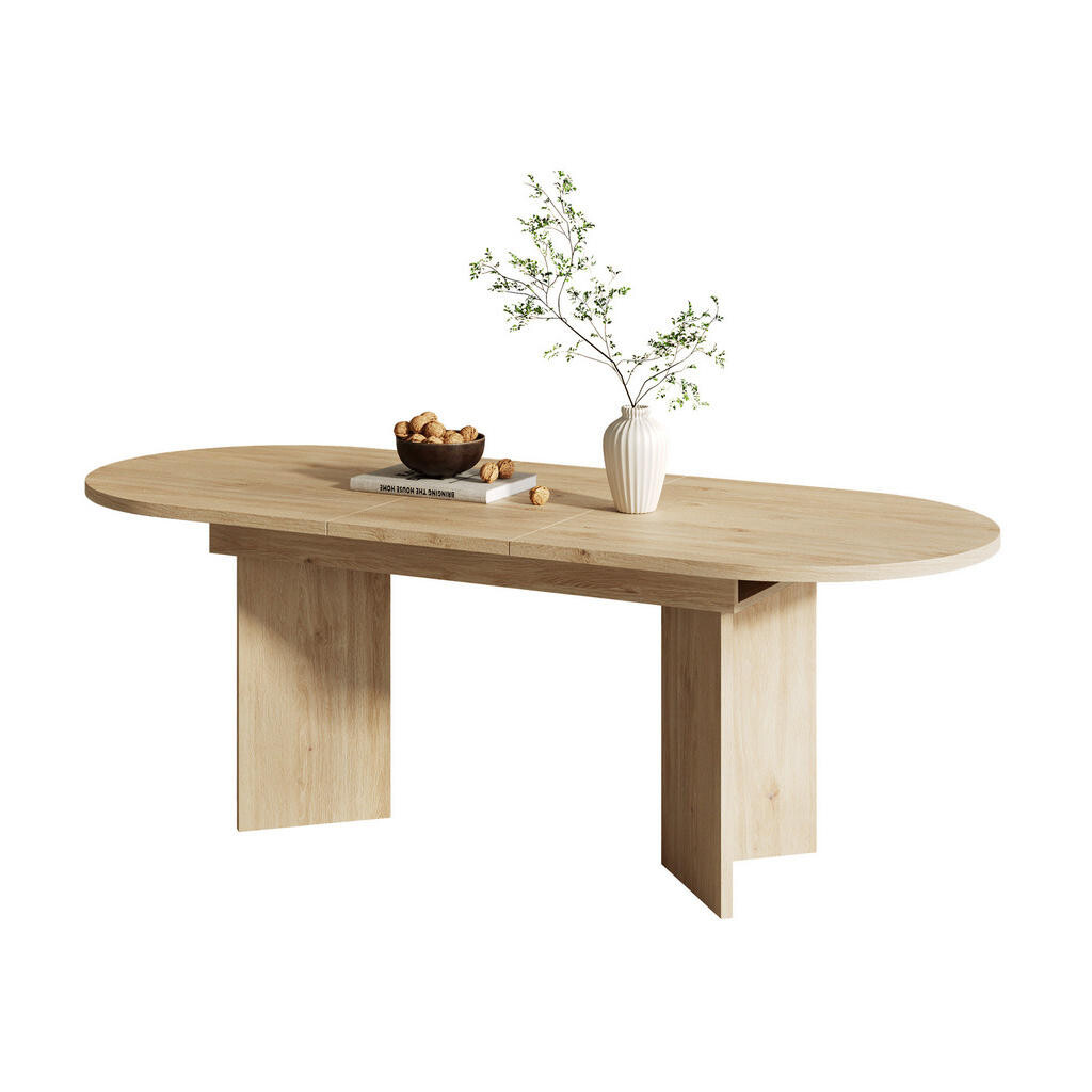 OKWISH JÍDELNÍ stůl 120/160/80 cm dubová barva z MDF rozkládací se zaoblenými rohy
