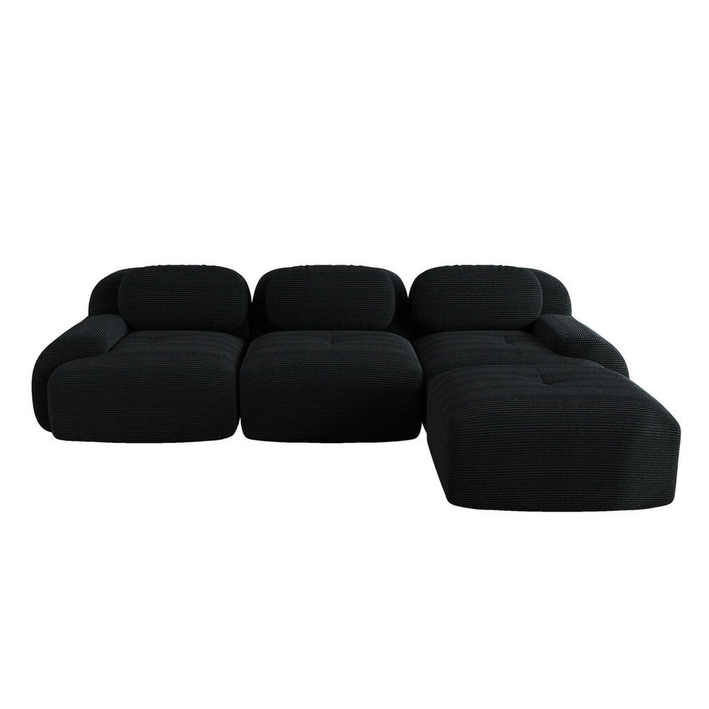 OKWISH MODULÁRNÍ rohová pohovka černá z manšestru bez montáže a s ergonomickým tvarem
