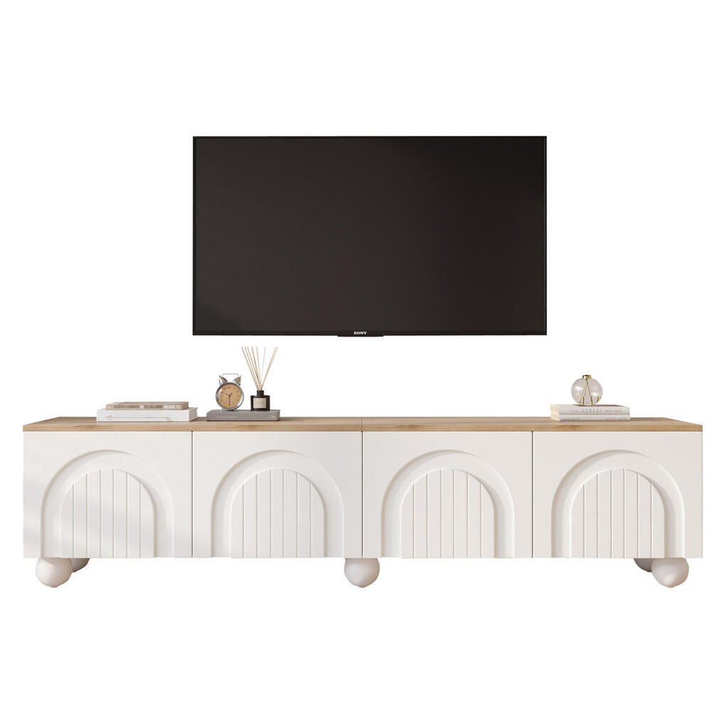 OKWISH TELEVIZNÍ stolek 180/40/45 cm bílá a dekor dřeva z MDF s úložným prostorem pro TV do 80 palců