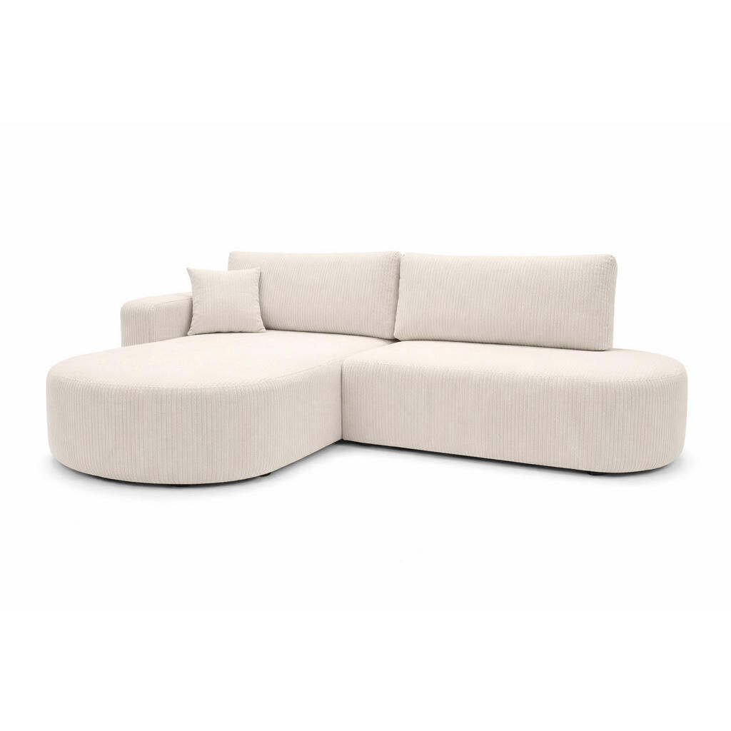 Kaiser Möbel ROHOVÁ SEDAČKA s funkcí spaní a úložným prostorem, manšestrová tkanina Poso, Béžová, Levá strana, ROUND ONE OPEN XL