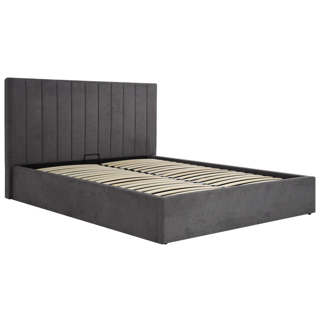 Beautysofa ČALOUNĚNÁ POSTEL Melvio, dvojlůžko 160 × 200 cm s úložným prostorem a vysokým prošívaným čelem, bez matrace, tmavě šedá