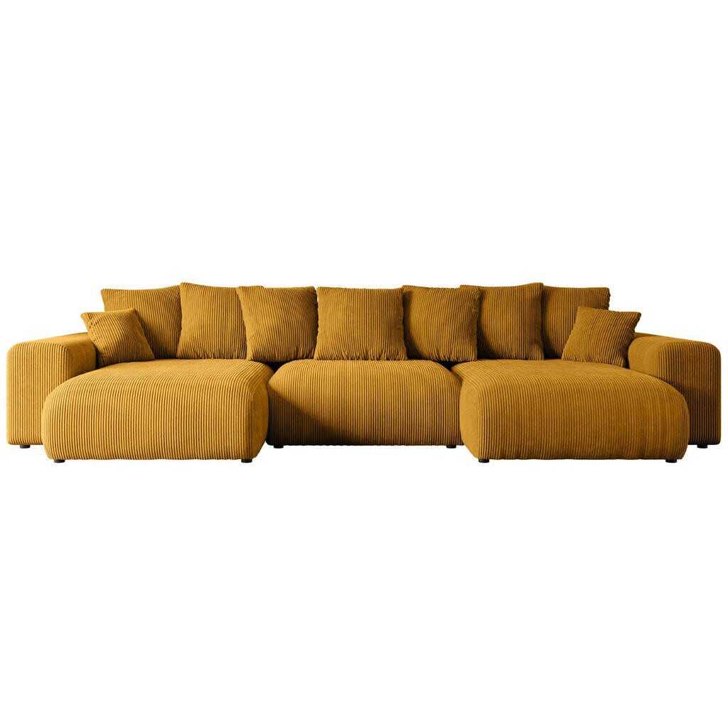 ALTDECOR SEDACÍ SOUPRAVA s funkcí lůžka ESKAR-U - 364 x 176 x 72 cm, žlutý manšestr