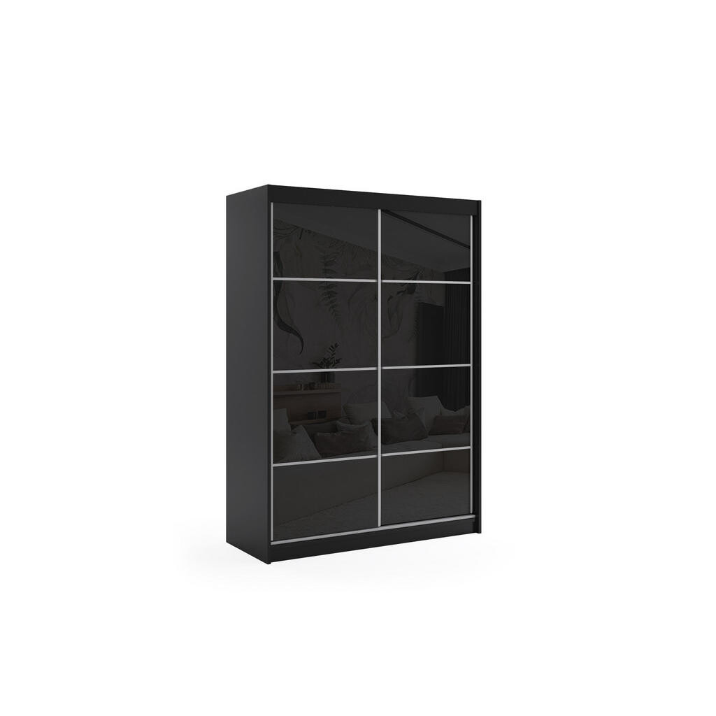 ALTDECOR ŠATNÍ SKŘÍŇ s posuvnými dveřmi Lacobel a hliníkovými lamelami – VIVONA – 150 cm, černá