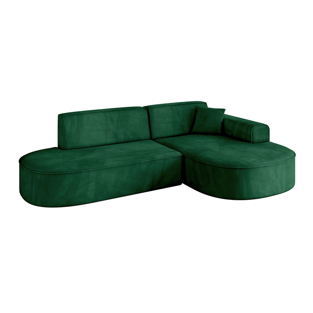 ALTDECOR ROHOVÁ SEDAČKA s otomanem vpravo MARI-L1 – 243 x 171 x 79 cm, tmavě zelená barva a velur