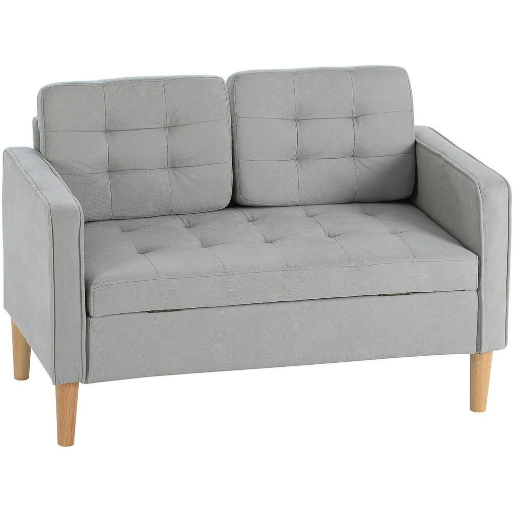 OKWISH DVOUSEDAČKA 117/62/78 cm světle šedá z sametu se skrytým úložným prostorem