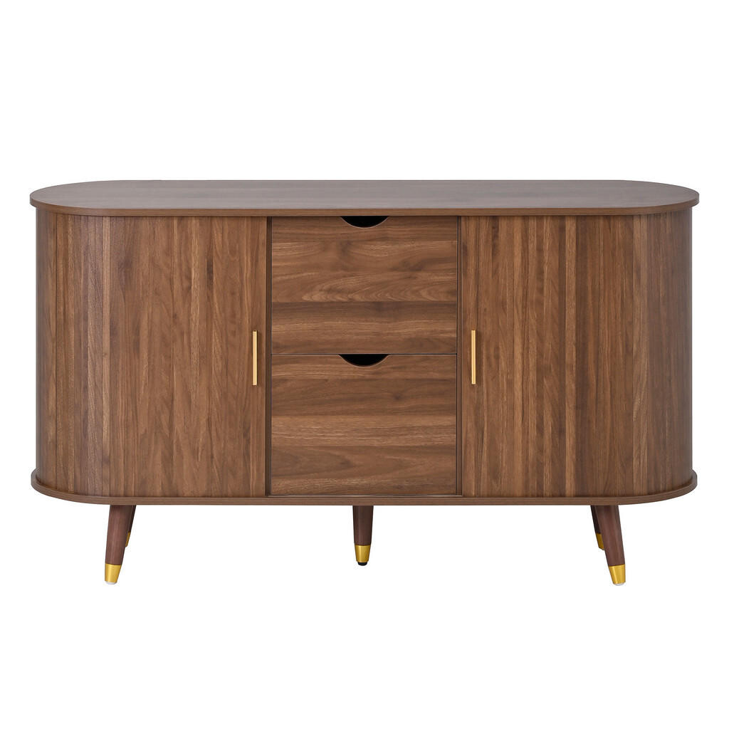 Urban Meuble SIDEBOARD ořech kulatý 140 cm posuvná dvířka zásuvky