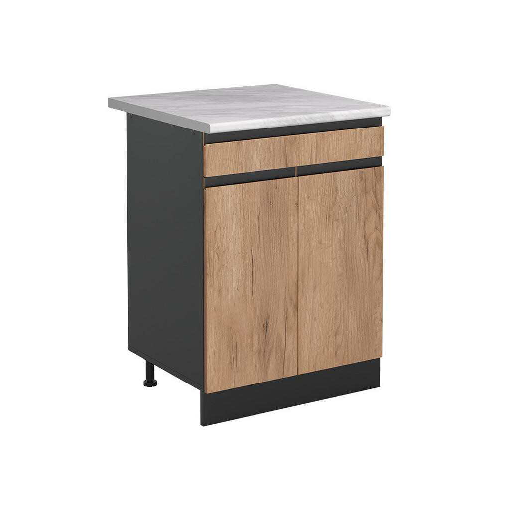 Vicco SPODNÍ SKŘÍŇKA KUCHYŇSKÉ LINKY R-Line, Zlatý mocný dub/Antracit, 60 cm se zásuvkou pracovná doska Mramor