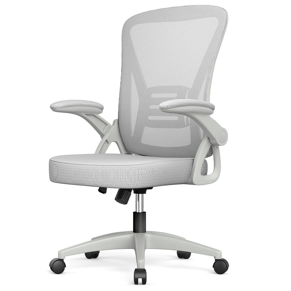 Rattantree KANCELÁŘSKÁ-OTOČNÁ-ŽIDLE ergonomická, středně vysoké opěradlo, sklápěcí opěrky na ruce – Šedá