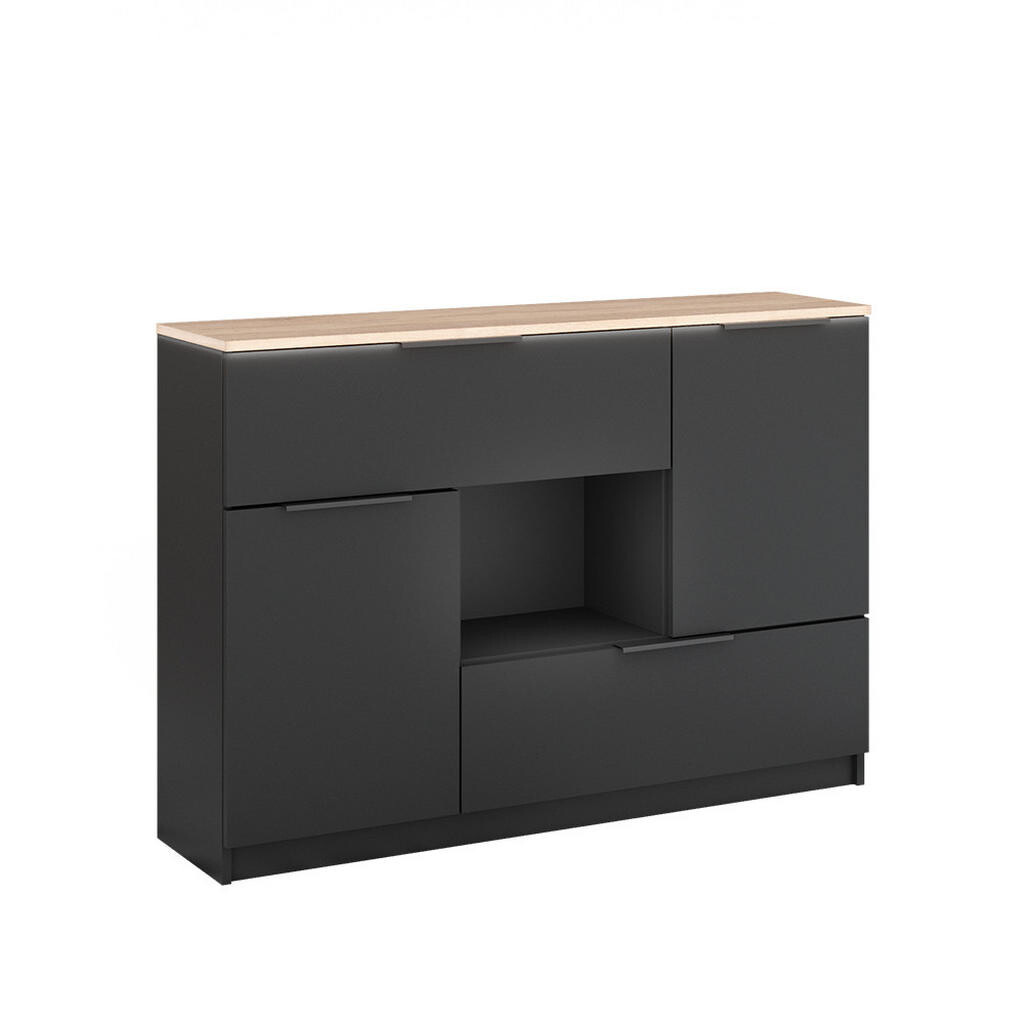 Vicco KREDENC Betti Anthracite/Sonoma 120 x 83.6 cm 2x dvířka, 2x zásuvka a 1x otevřená přihrádka