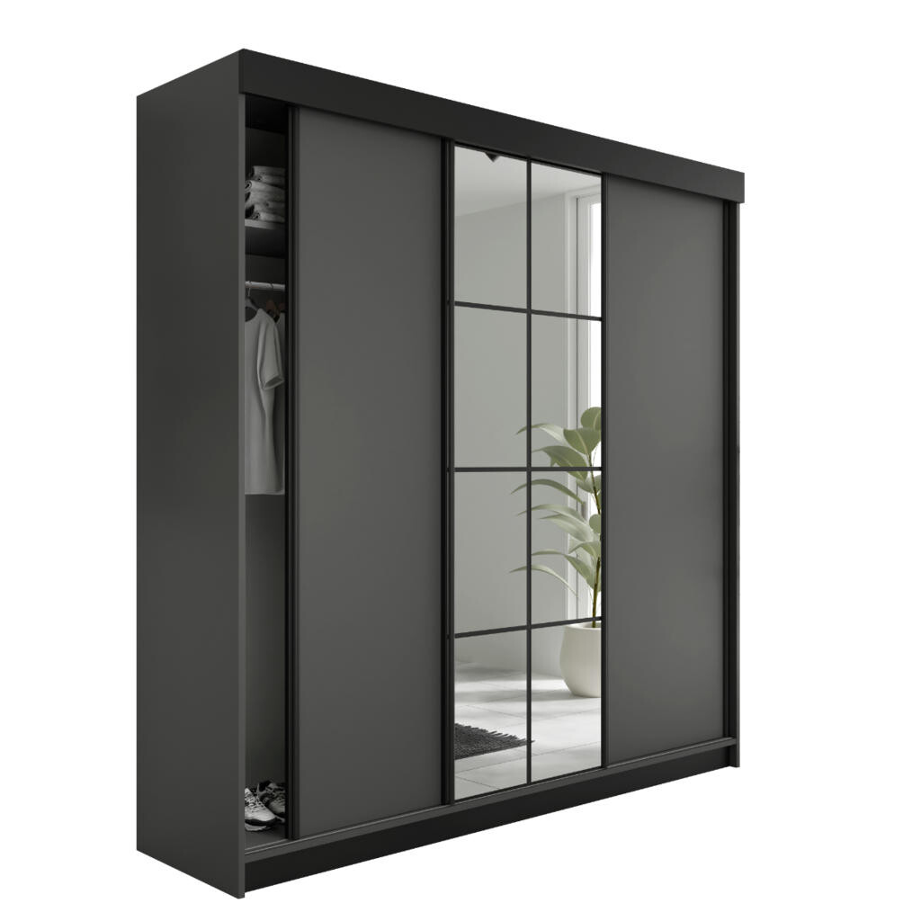 Kier Furniture POSUVNÁ ŠATNÍ SKŘÍŇ LAMARO Grafitová 200x205x59cm