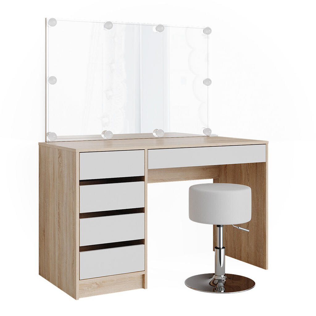 Vicco TOALETNÍ STOLEK Sherry Bílá/Sonoma 120 cm s osvětlením LED a stoličkou
