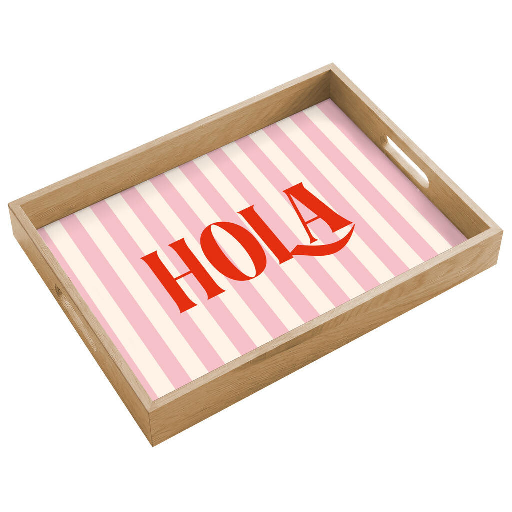 OnlyWow SERVÍROVACÍ PODNOS Hola - Citát - Pruhy - Pastelová - Růžová - Červená - Bílá 40x30 cm