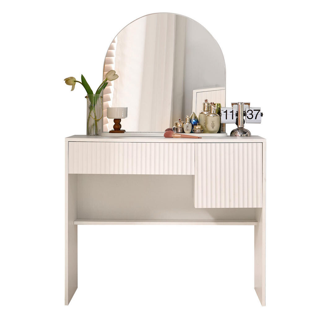OKWISH TOALETNÍ stolek 90/40/135 cm bílý z MDF s velkým zrcadlem a úložnými zásuvkami