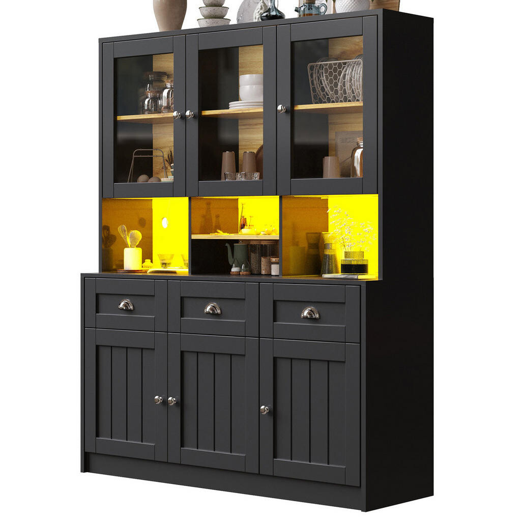 Redom BUFFET 140/40/175 cm s LED osvětlením, nastavitelnými policemi a retro designem, Černá