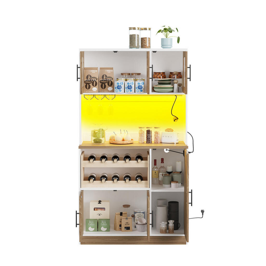 Redom KUCHYŇSKÝ bufet 100/40/180 cm s RGB LED osvětlením, zásuvkovou lištou a úložným prostorem, Bílá / přírodní