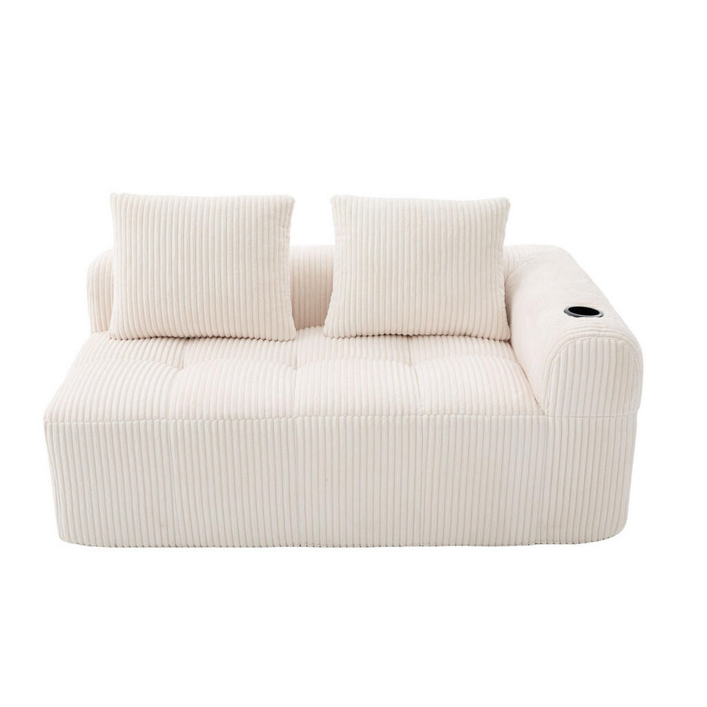 OKWISH POHOVKA 158/93/61 cm béžová z manšestru s bočními kapsami a držáky nápojů