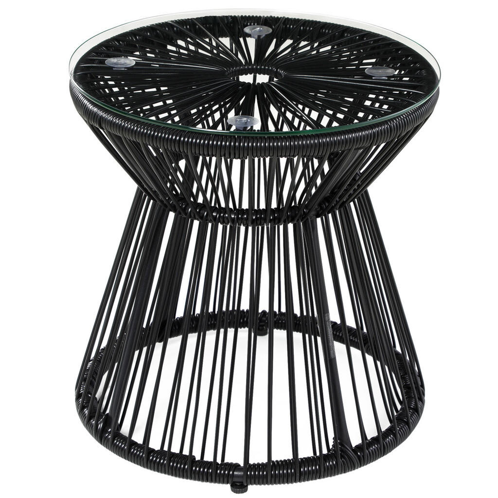 Redom ZAHRADNÍ odkládací stolek 40/40/42 cm s deskou z tvrzeného skla v boho stylu, Černá
