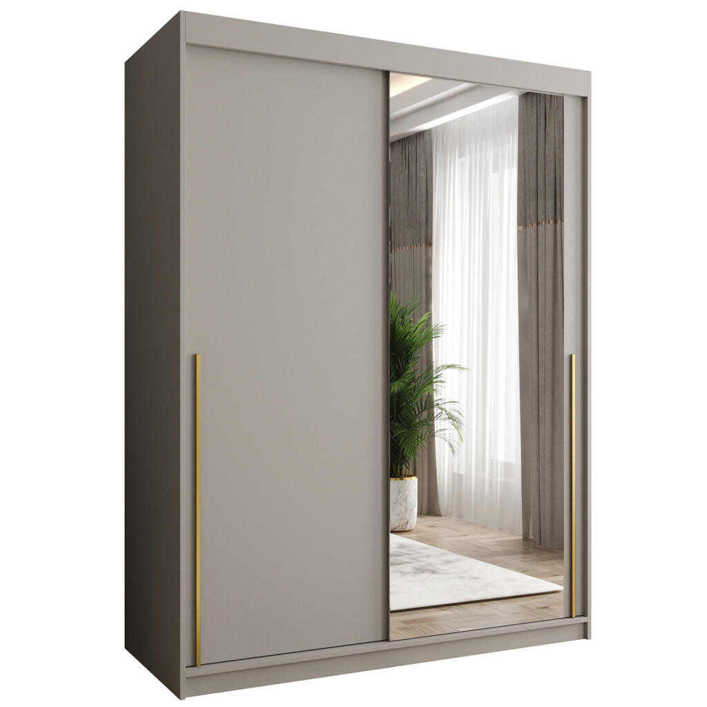 Home Collective SKŘÍŇ S POSUVNÝMI DVEŘMI se zrcadlem, šířka 150 cm, kašmírová se zlatým úchytem