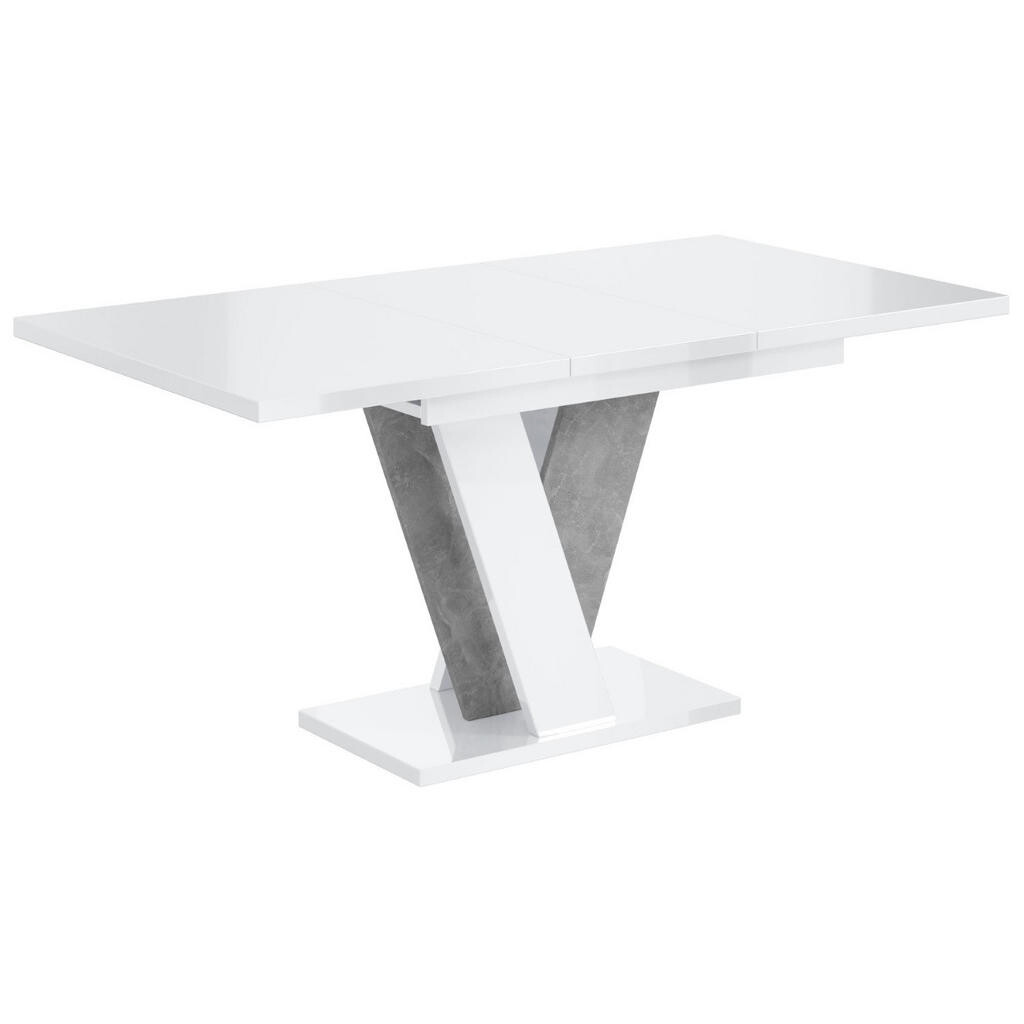 ALTDECOR VÝSUVNÝ jídelní stůl 120–160 × 90 × 75 cm – vysoce lesklá bílá/vzhled betonu – INEY