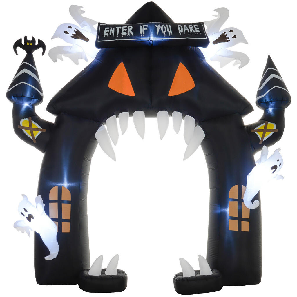 Outsunny HALLOWEEN nafukovací oblouk, 300 cm Velká halloweenská dekorace s LED osvětlením