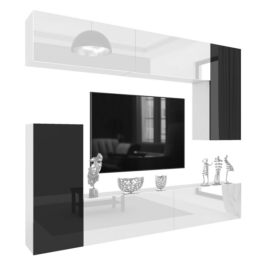 B BELINI GROUP OBÝVACÍ STĚNA Milano 8, Bílá / Černá lesklá, 250 cm, Bezúchytková
